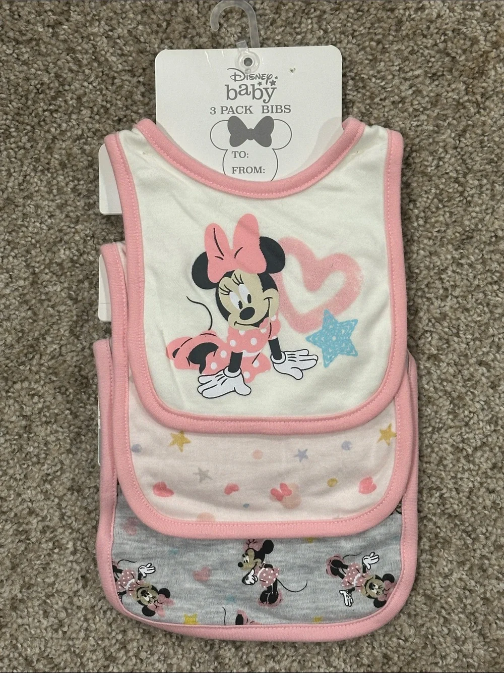 Disney Baby Minnie Mouse Pink and Cream 3-Pack Bibs
